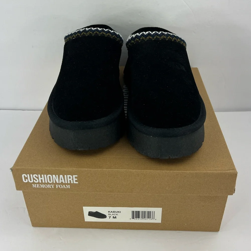 CUSHIONAIRE KABUKI GENUINE BLK SUEDE PLATFORM MULES,SIZE 7M, WARM & COMFORTABLE